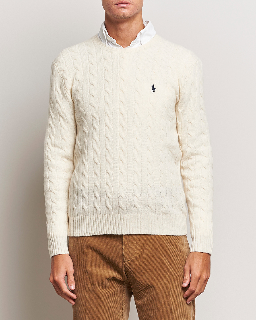 Herr | Tröjor | Polo Ralph Lauren | Wool/Cashmere Cable Crew Neck Andover Cream