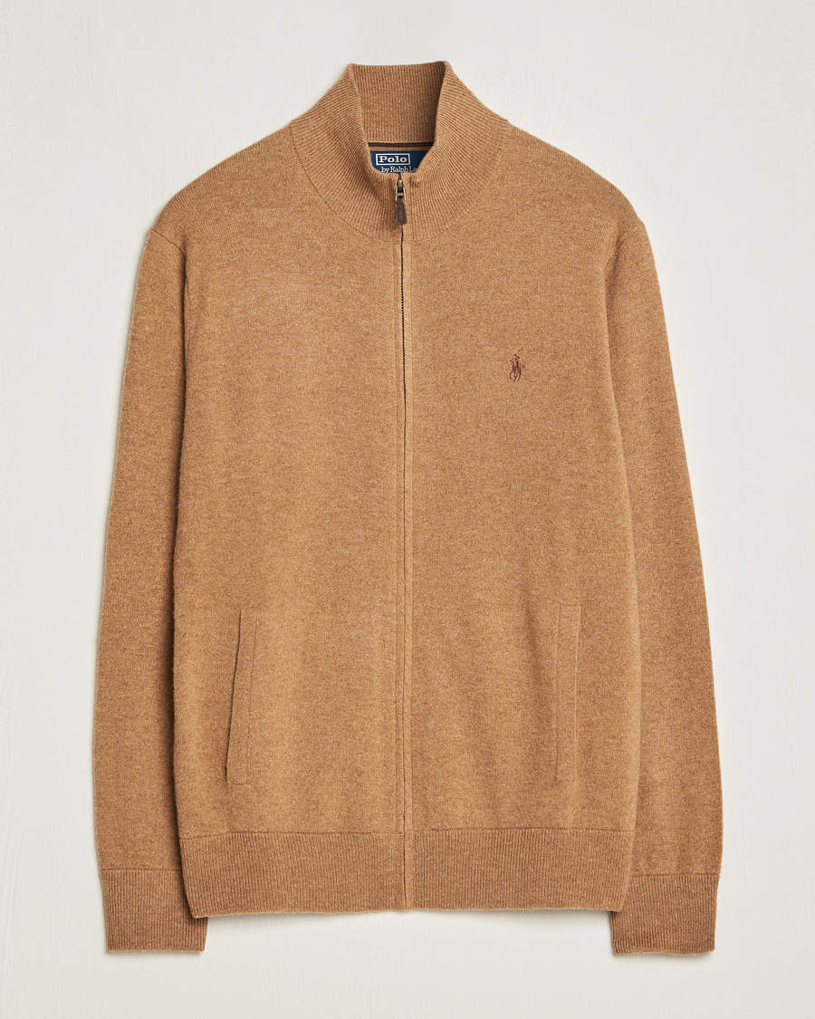 Herr | Tröjor | Polo Ralph Lauren | Merino Knitted Full Zip Sweater Latte Brown Heather
