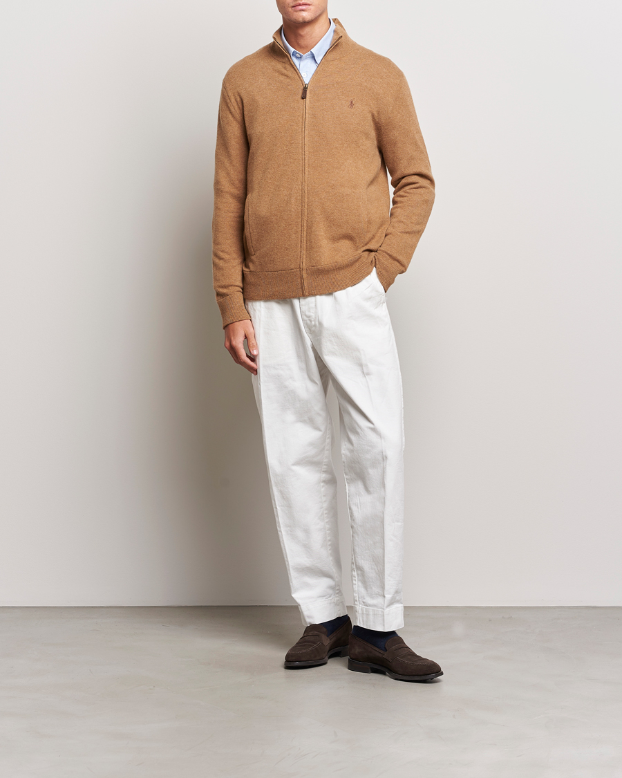 Herr | Tröjor | Polo Ralph Lauren | Merino Knitted Full Zip Sweater Latte Brown Heather