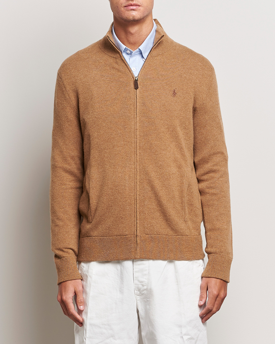 Herr | Tröjor | Polo Ralph Lauren | Merino Knitted Full Zip Sweater Latte Brown Heather