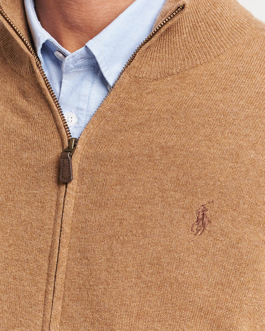 Herr | Tröjor | Polo Ralph Lauren | Merino Knitted Full Zip Sweater Latte Brown Heather