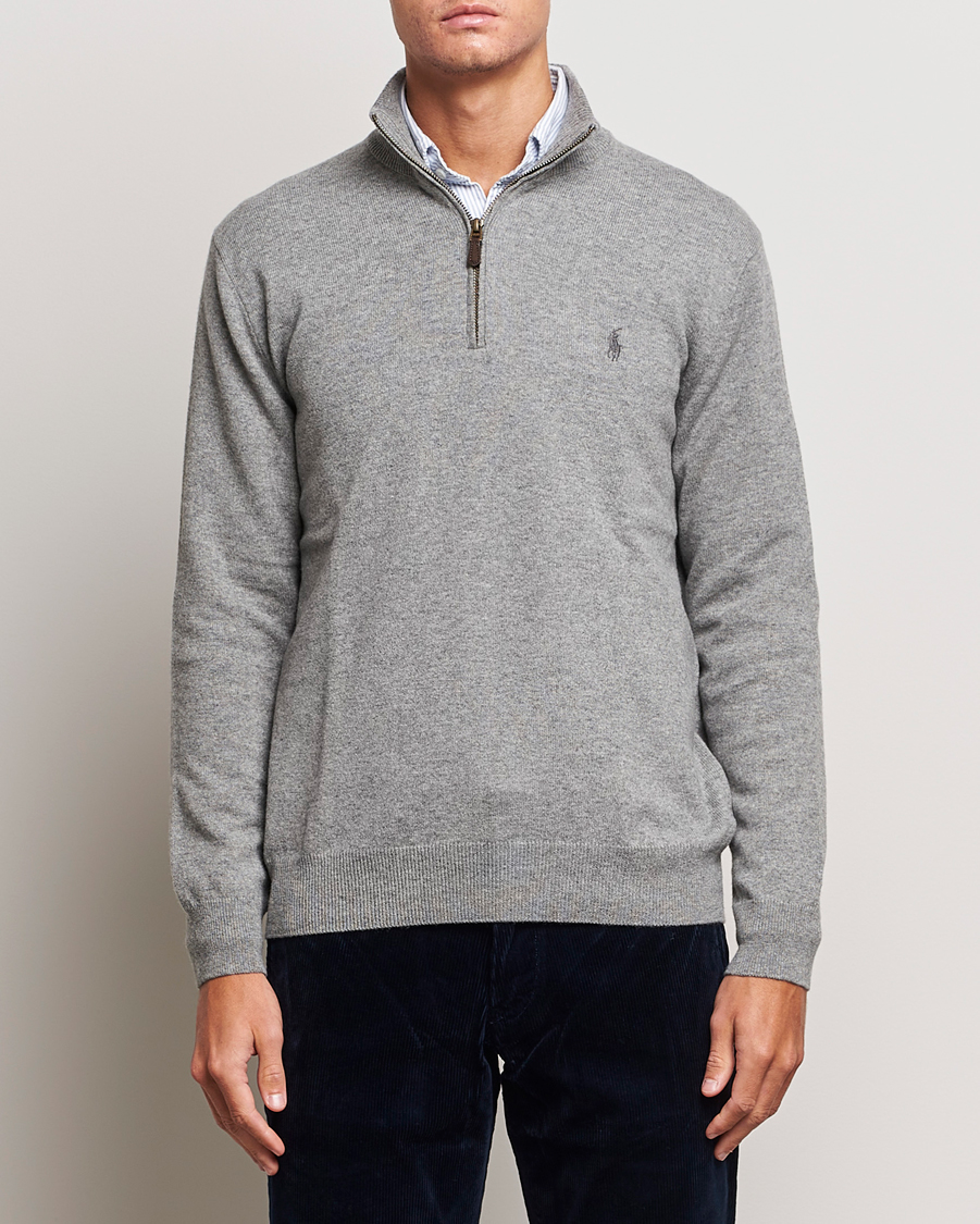 Herr | Rea kläder | Polo Ralph Lauren | Merino Knitted Half Zip Sweater Fawn Grey Heather