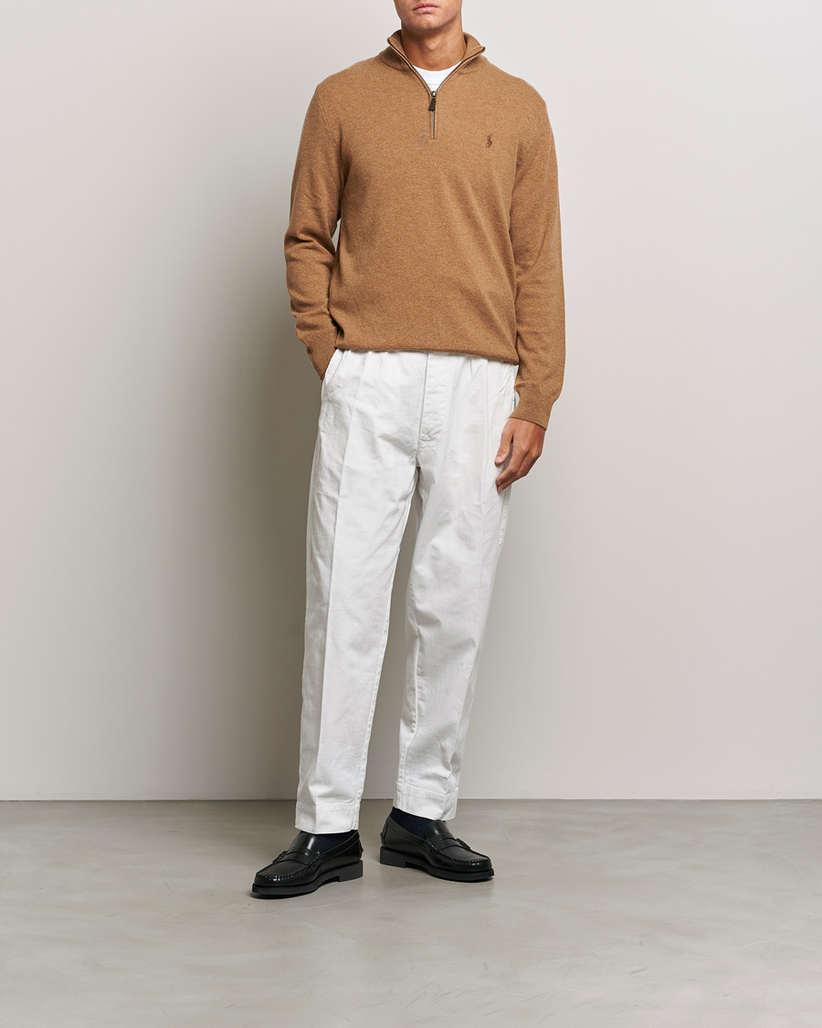 Herr | Tröjor | Polo Ralph Lauren | Merino Knitted Half Zip Sweater Latte Brown Heather