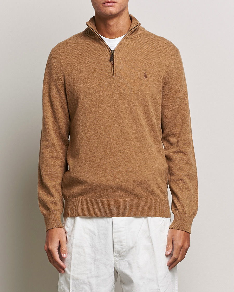 Herr | Tröjor | Polo Ralph Lauren | Merino Knitted Half Zip Sweater Latte Brown Heather
