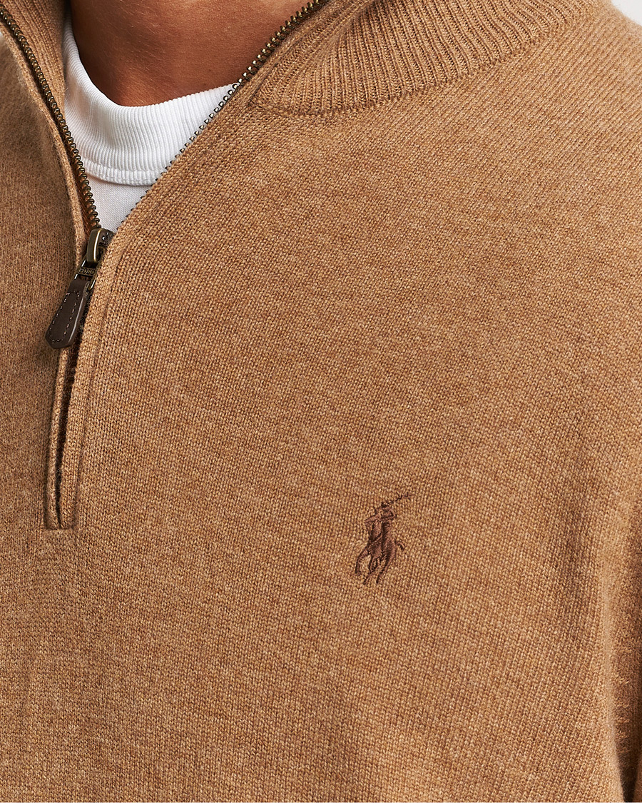 Herr | Tröjor | Polo Ralph Lauren | Merino Knitted Half Zip Sweater Latte Brown Heather