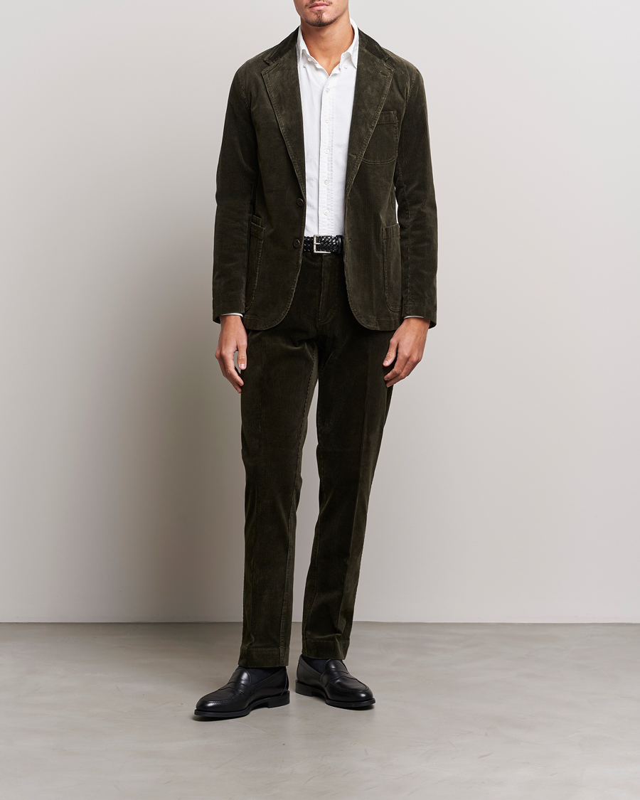 Herr | Byxor | Polo Ralph Lauren | Corduroy Pleated Trousers Oil Cloth Green