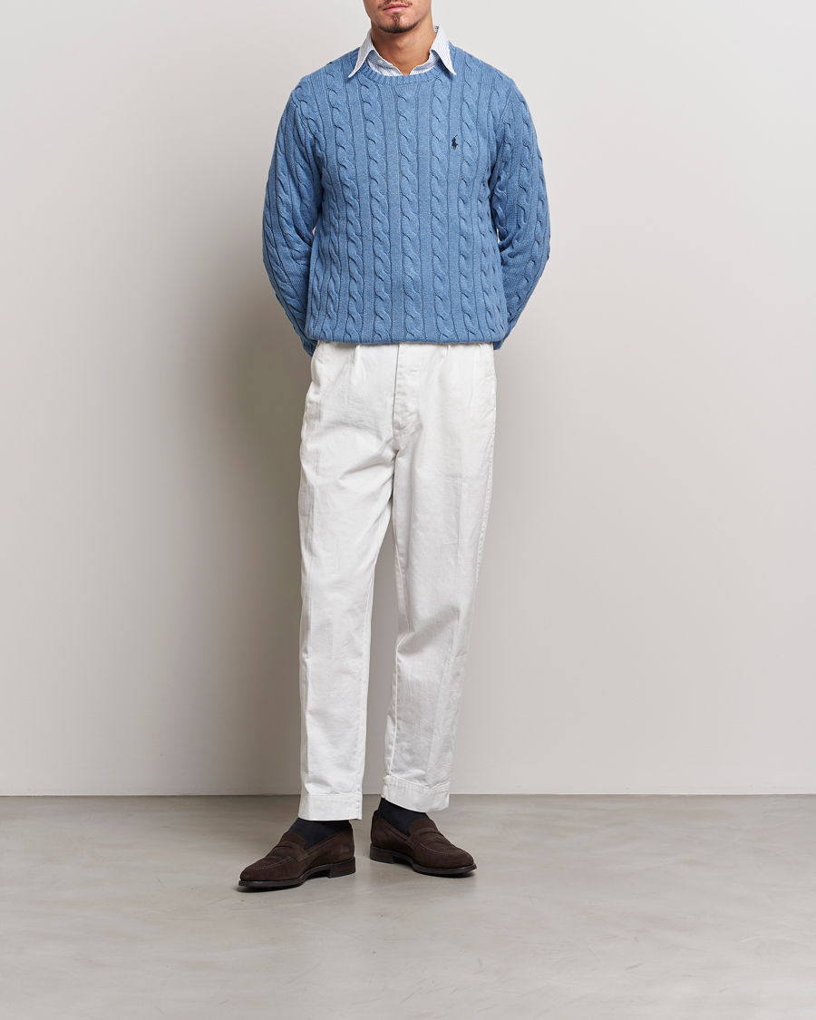 Herr | Tröjor | Polo Ralph Lauren | Cotton Cable Pullover Sky Blue Heather