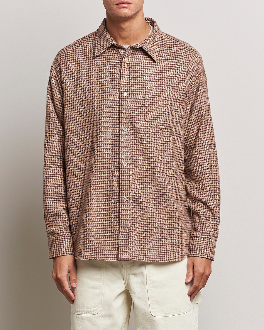 Herr | Palmes | Palmes | Cyrus Houndstooth Cotton Shirt Brown