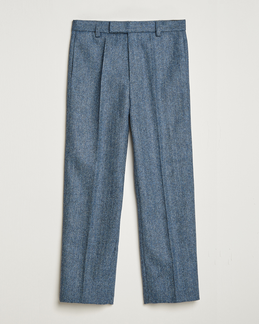 Herr | Byxor | Palmes | Pleated Wool Trousers Navy Herringbone