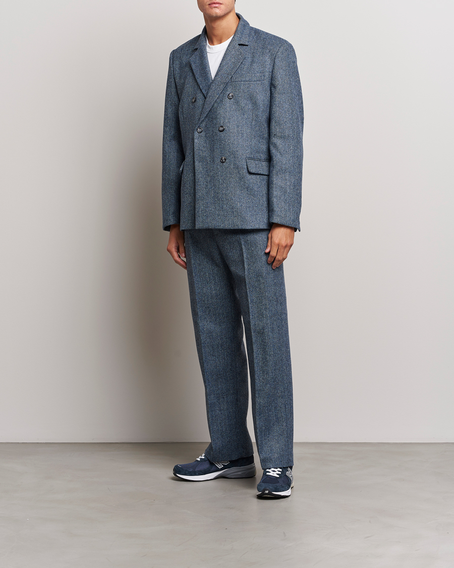 Herr | Byxor | Palmes | Pleated Wool Trousers Navy Herringbone