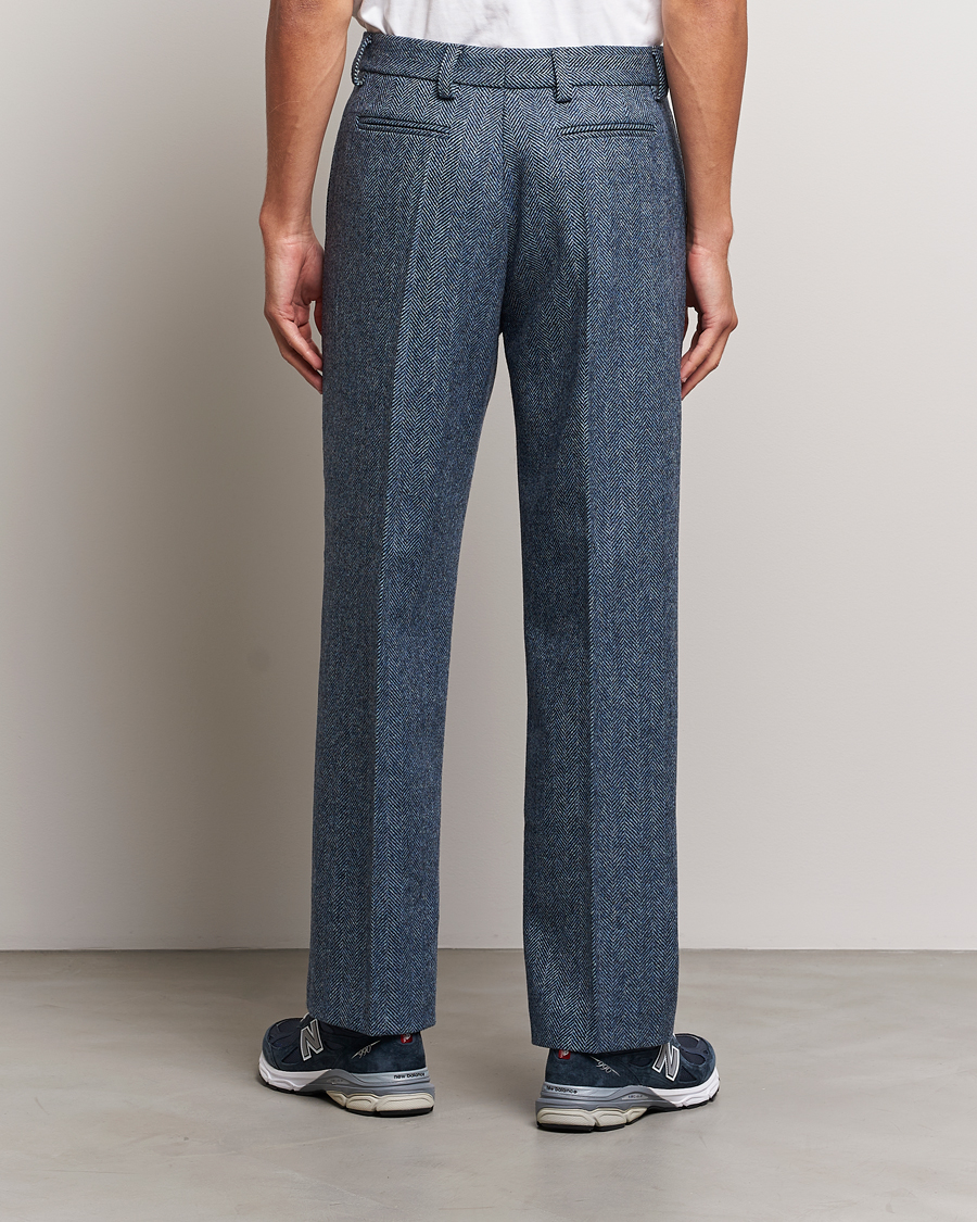 Herr | Byxor | Palmes | Pleated Wool Trousers Navy Herringbone