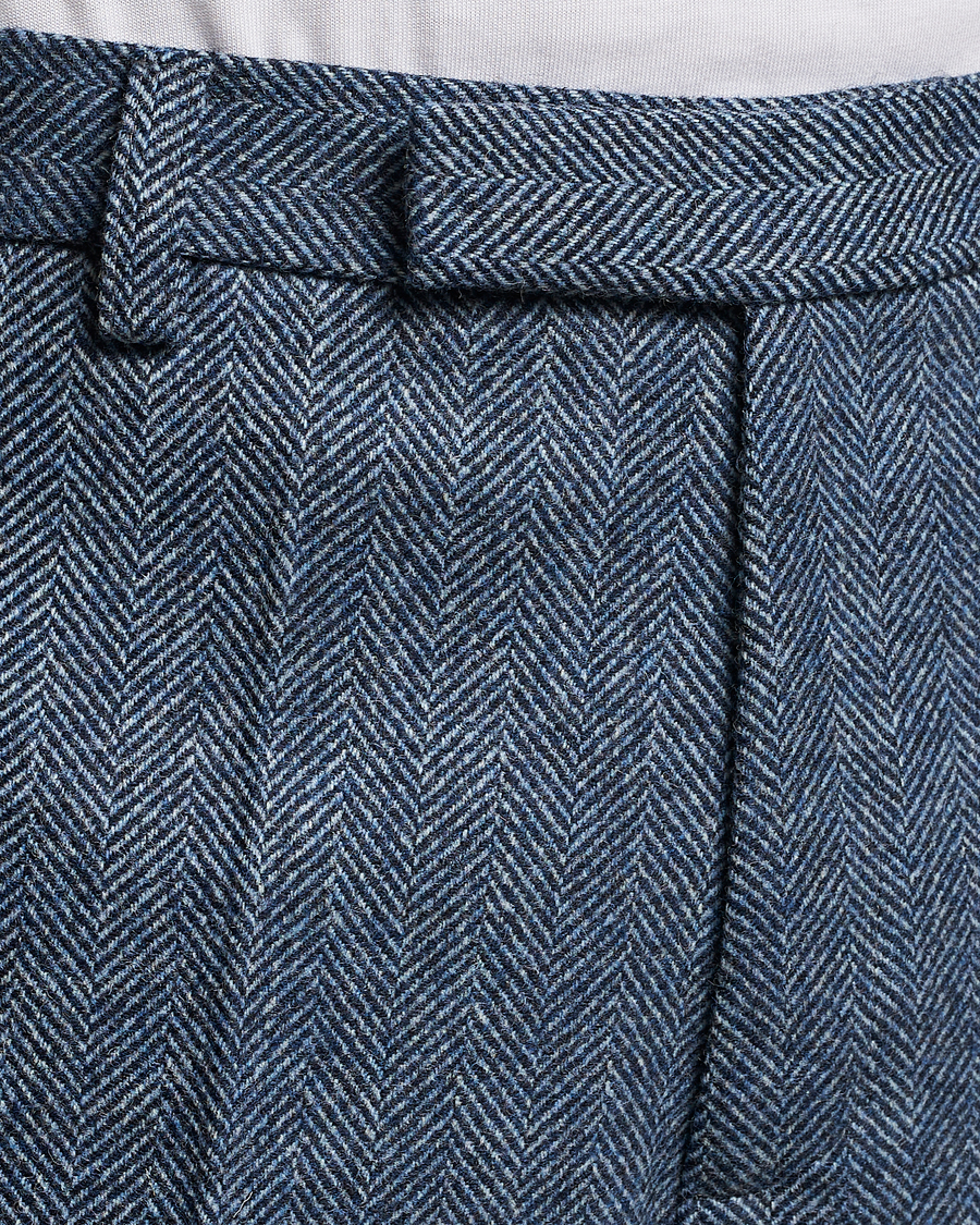 Herr | Byxor | Palmes | Pleated Wool Trousers Navy Herringbone