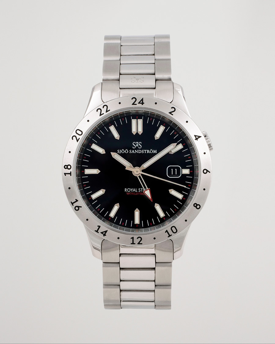 Herr | Sjöö Sandström Pre-Owned Royal Steel Worldstimer 41mm SS-1841-WT Steel Black | Sjöö Sandström Pre-Owned | Royal Steel Worldstimer 41mm SS-1841-WT Steel Black
