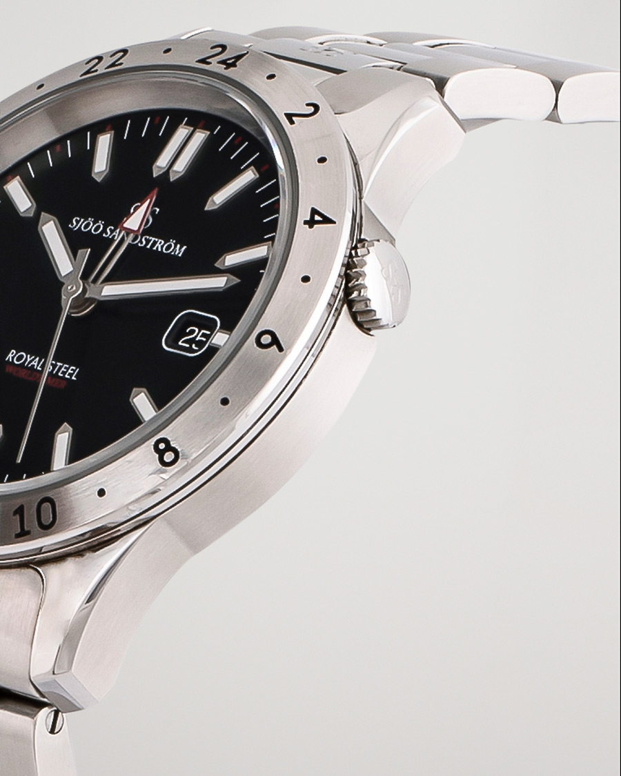 Herr | Sjöö Sandström Pre-Owned Royal Steel Worldstimer 41mm SS-1841-WT Steel Black | Sjöö Sandström Pre-Owned | Royal Steel Worldstimer 41mm SS-1841-WT Steel Black