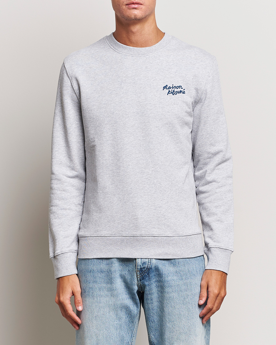 Herr | Tröjor | Maison Kitsuné | Mini Handwriting Sweatshirt Light Grey Melange
