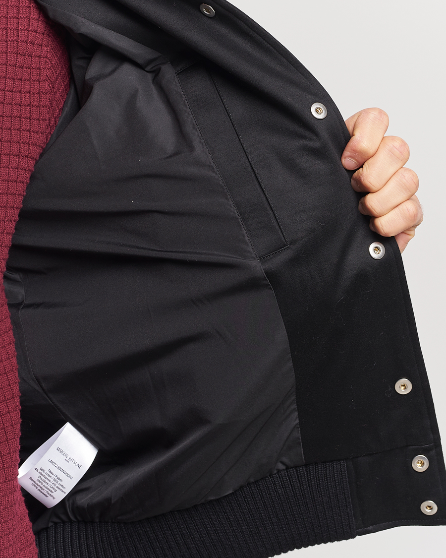 Herr | Jackor | Maison Kitsuné | Grey Fox Teddy Varsity Jacket Black