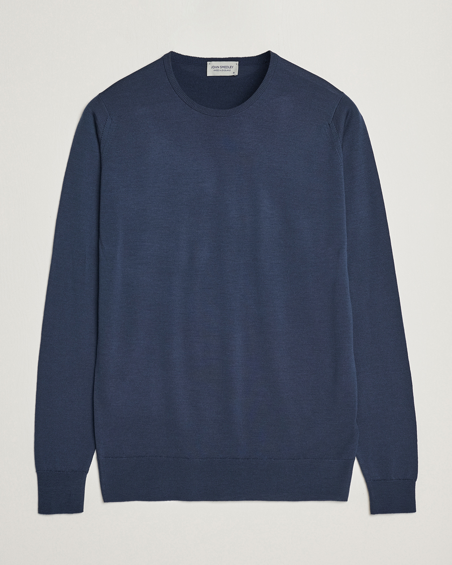Herr | Tröjor | John Smedley | Lundy Extra Fine Merino Crew Neck Smoke Blue