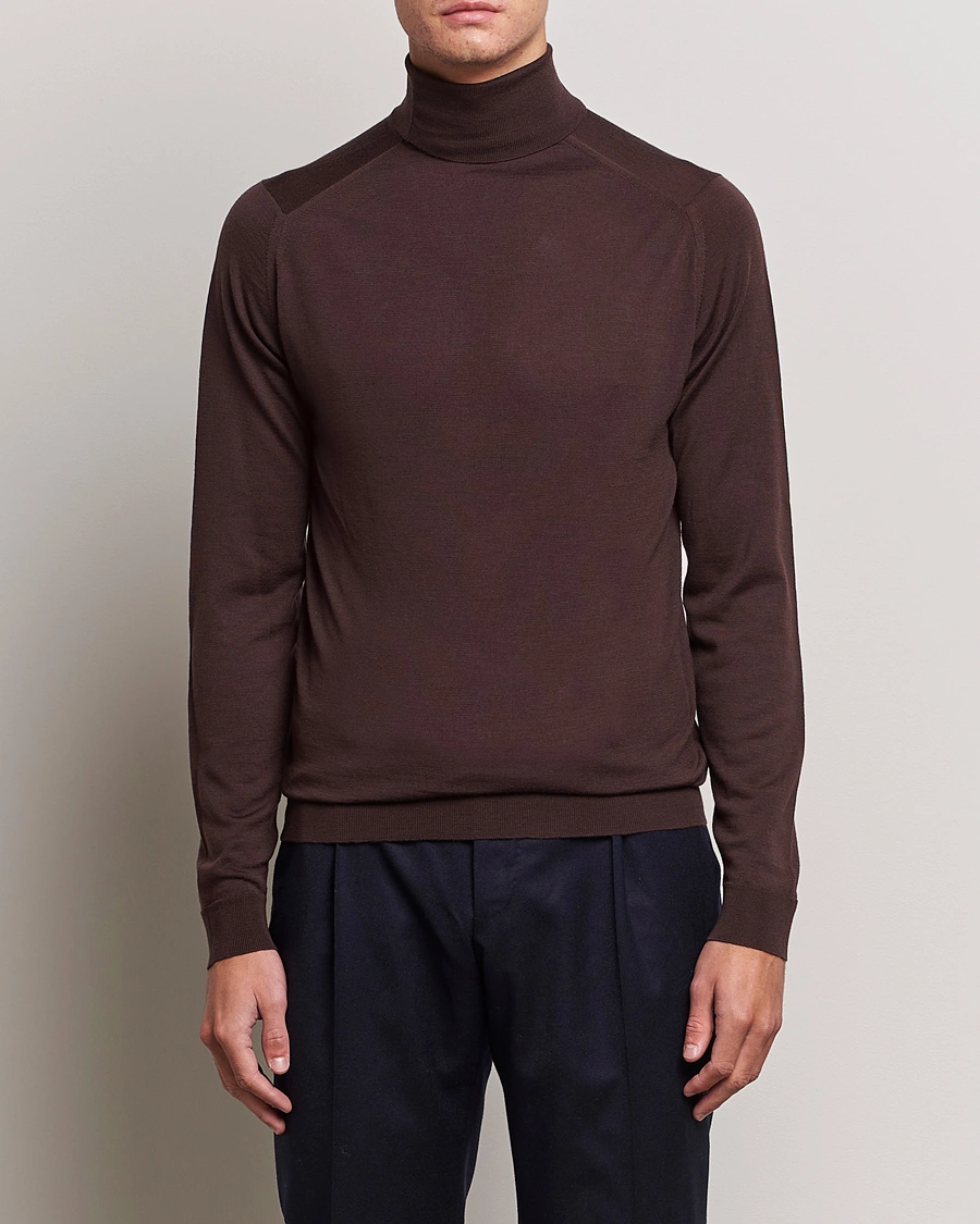 Herr | Polotröjor | John Smedley | Cherwell Extra Fine Merino Rollneck Truffle Brown