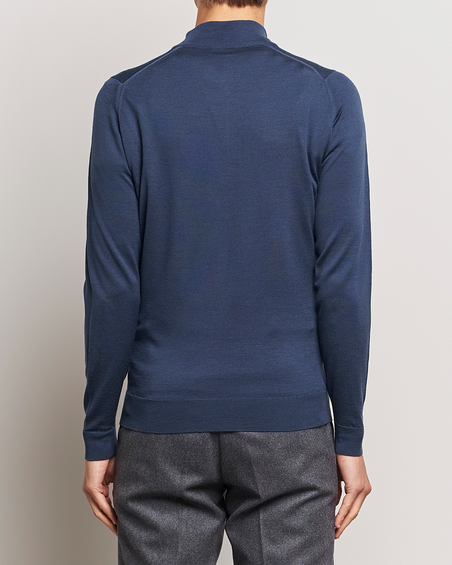 Herr | Tröjor | John Smedley | Barrow Extra Fine Merino Half Zip Smoke Blue