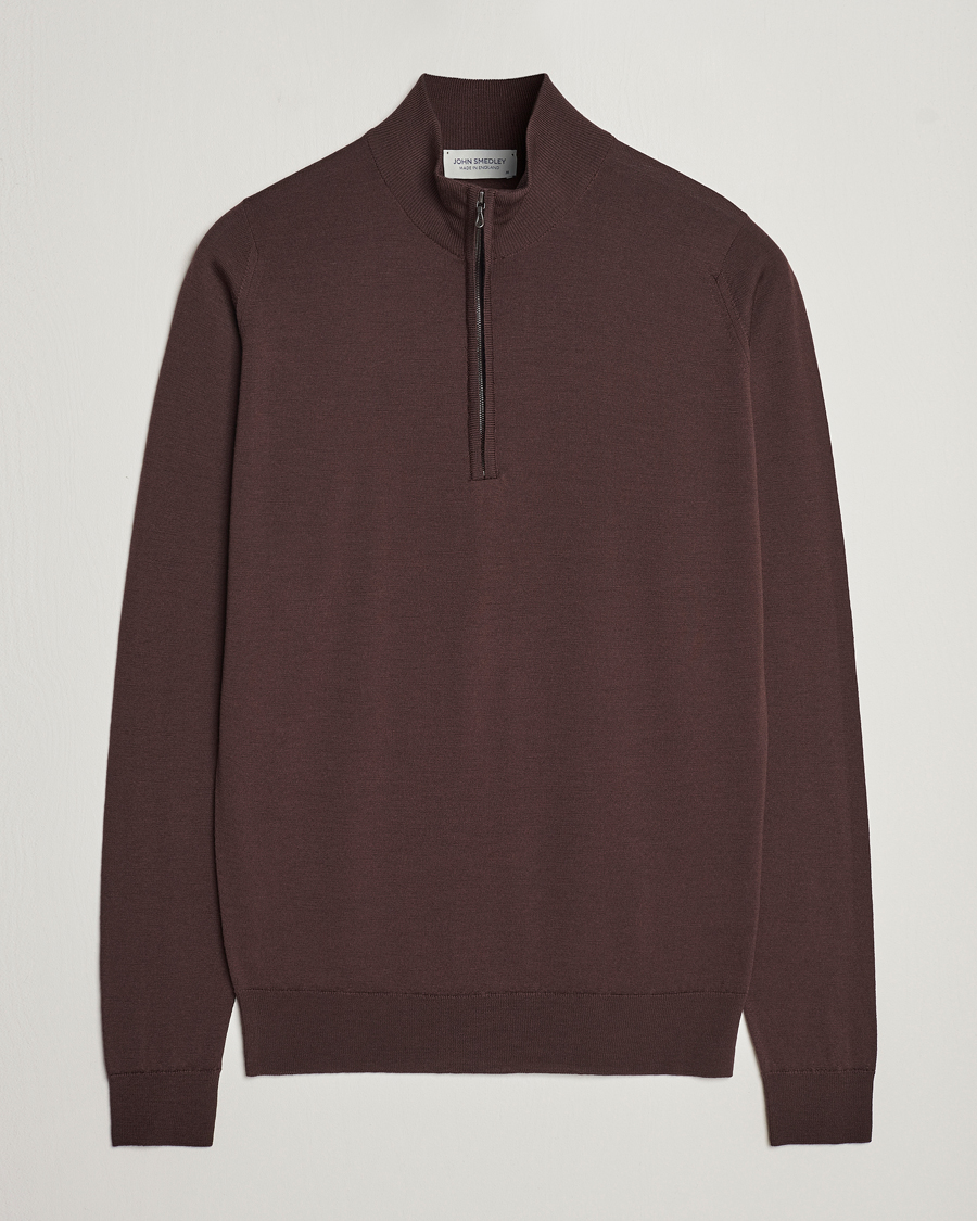Herr | Tröjor | John Smedley | Barrow Extra Fine Merino Half Zip Truffle Brown