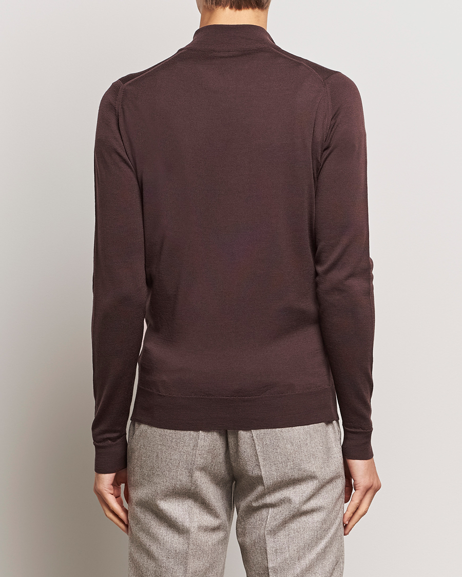 Herr | Tröjor | John Smedley | Barrow Extra Fine Merino Half Zip Truffle Brown