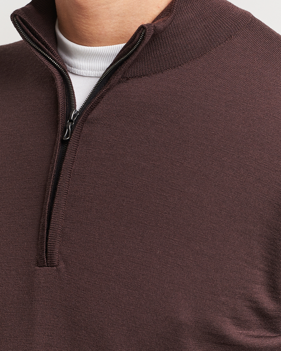 Herr | Tröjor | John Smedley | Barrow Extra Fine Merino Half Zip Truffle Brown