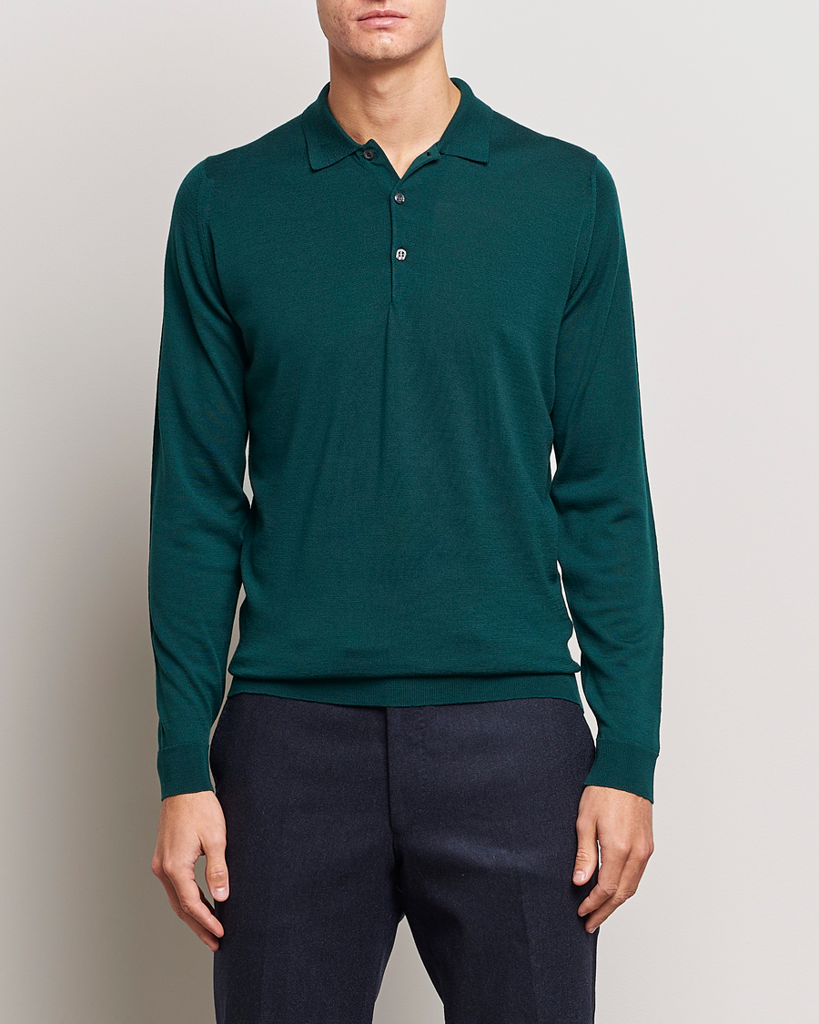 Herr |  | John Smedley | Belper Extra Fine Merino Polo Pullover Pine Green