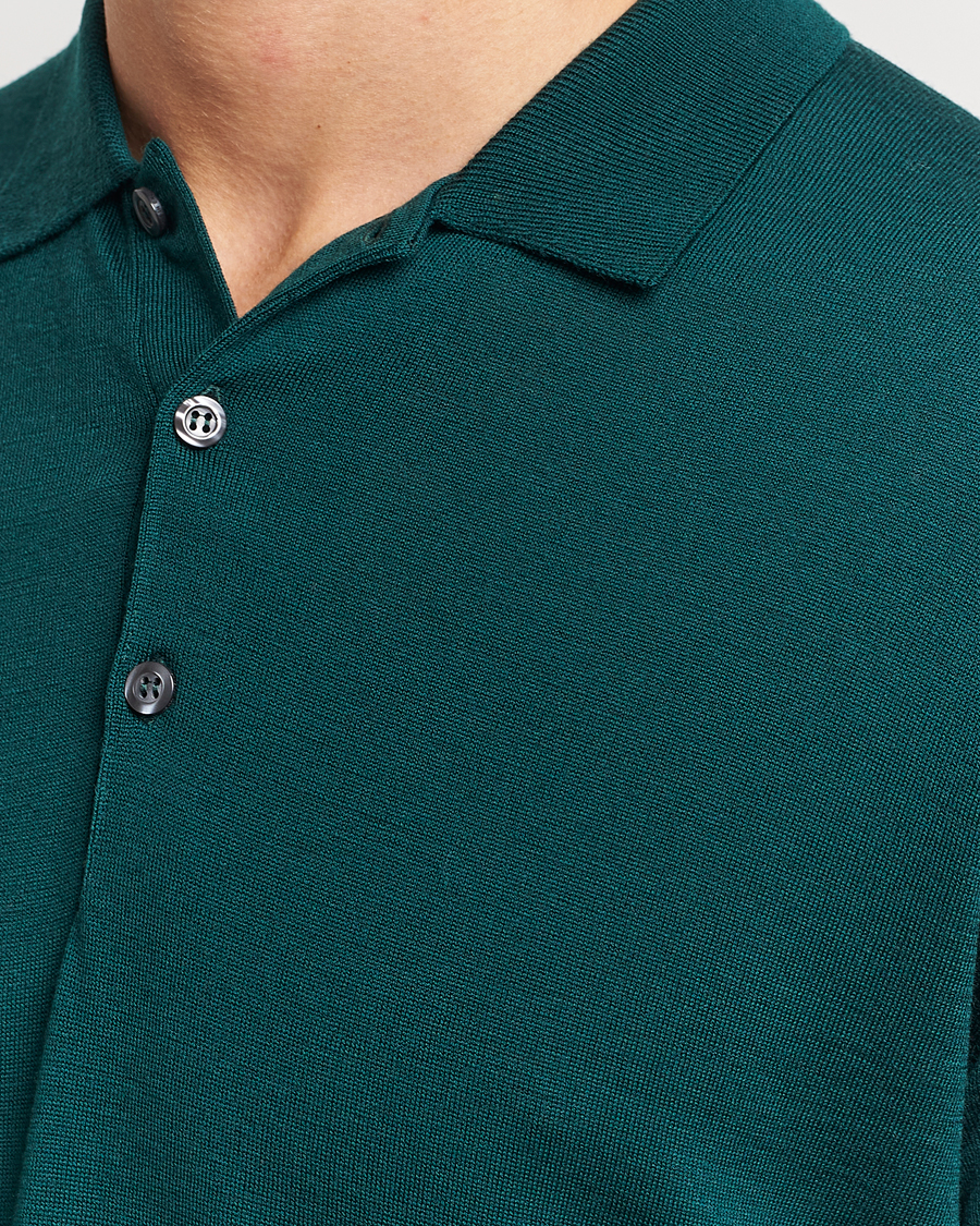 Herr | Tröjor | John Smedley | Belper Extra Fine Merino Polo Pullover Pine Green