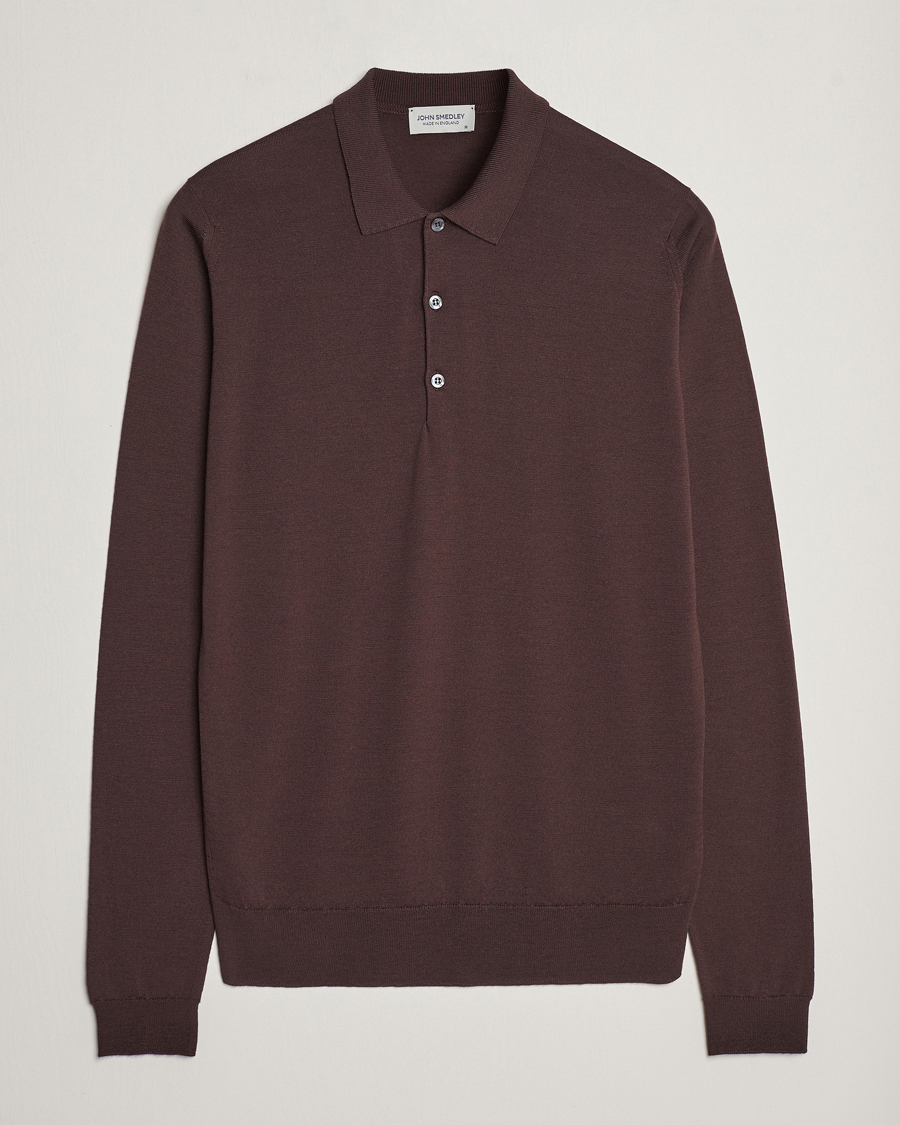 Herr | Tröjor | John Smedley | Belper Extra Fine Merino Polo Pullover Truffle Brown