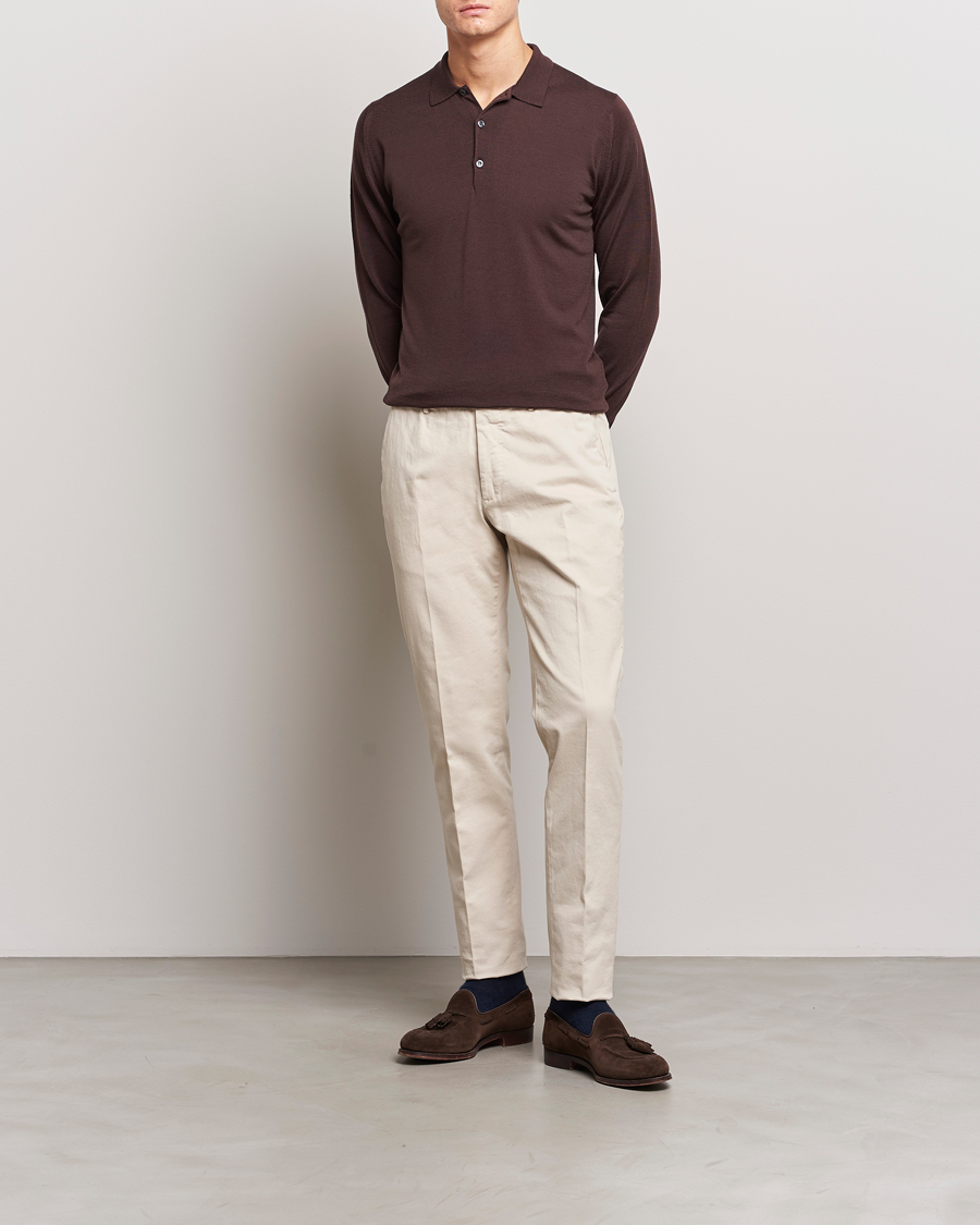 Herr | Tröjor | John Smedley | Belper Extra Fine Merino Polo Pullover Truffle Brown