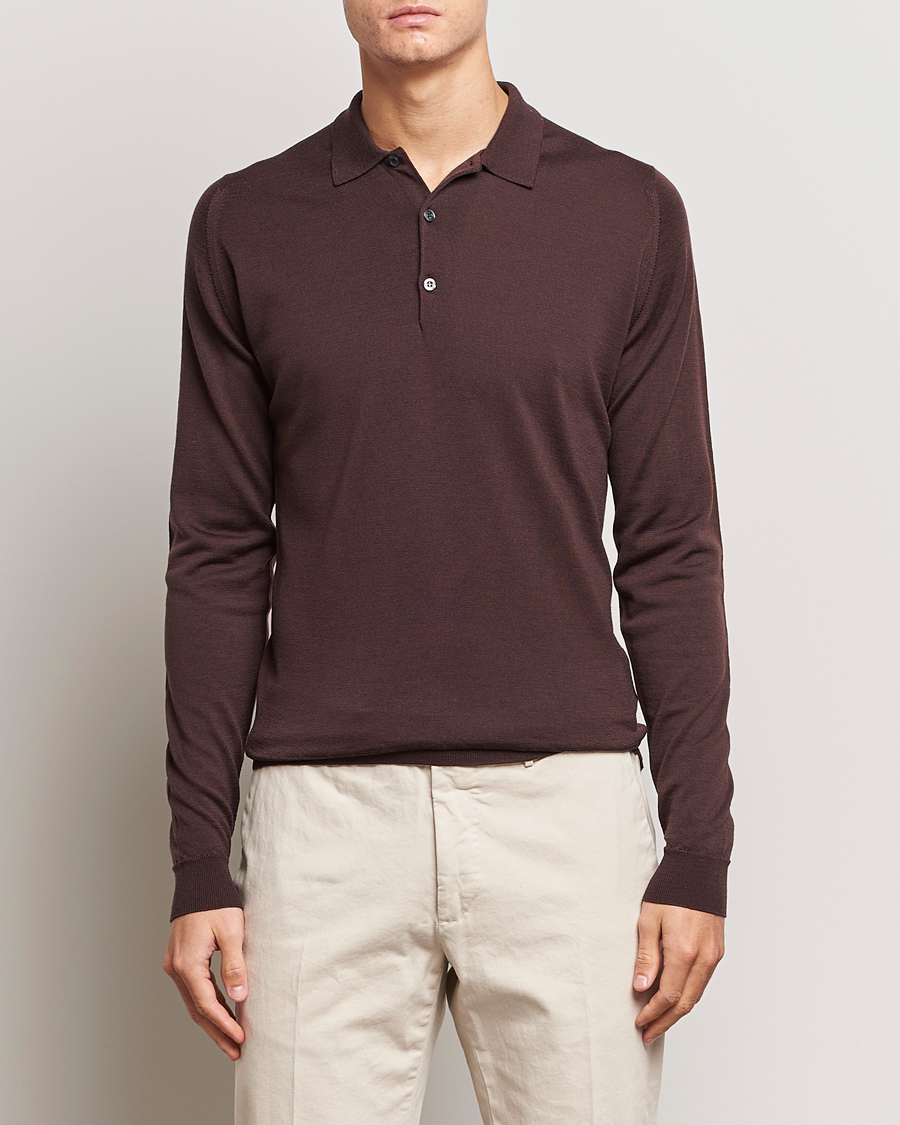 Herr |  | John Smedley | Belper Extra Fine Merino Polo Pullover Truffle Brown