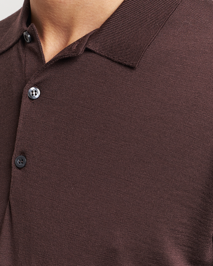 Herr | Tröjor | John Smedley | Belper Extra Fine Merino Polo Pullover Truffle Brown