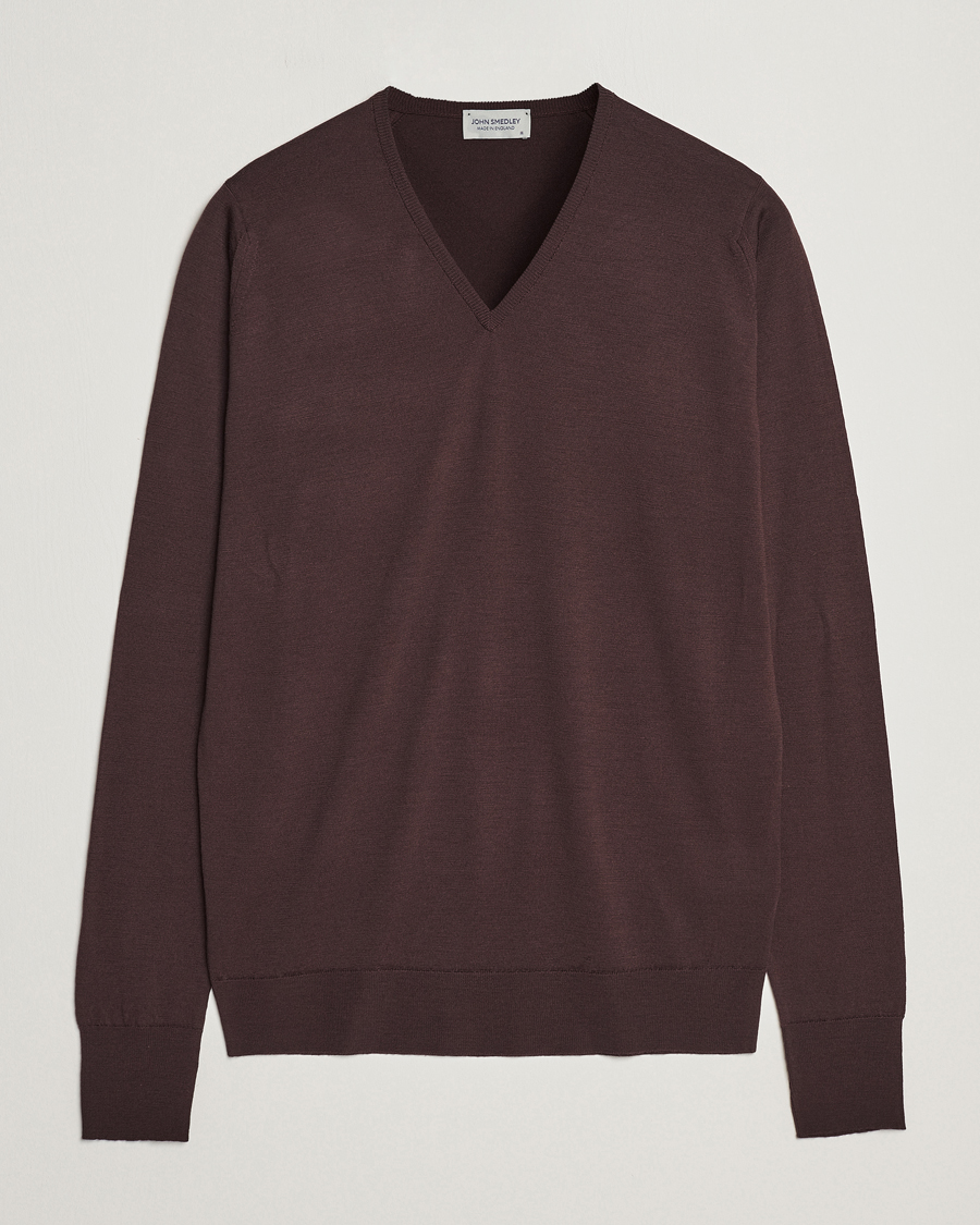 Herr | Tröjor | John Smedley | Bobby Extra Fine Merino V-Neck Pullover Truffle Brown