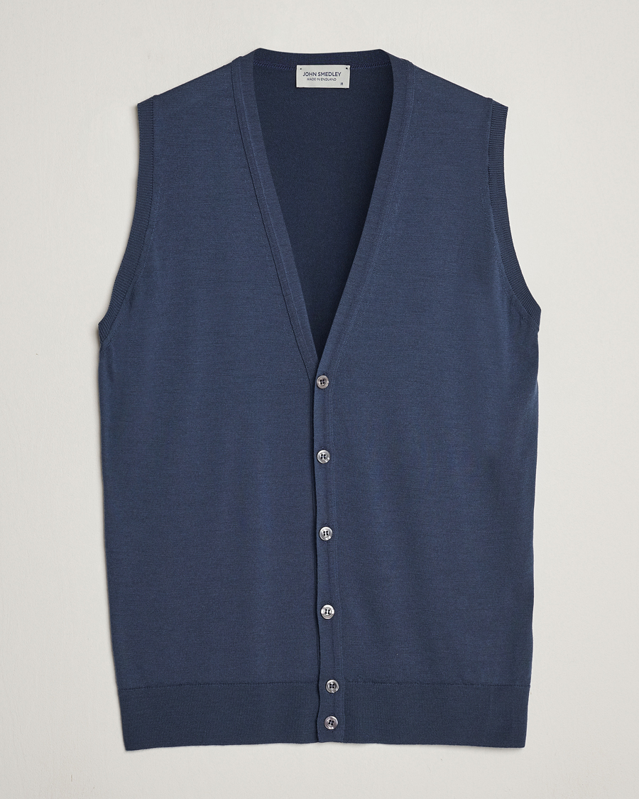 Herr | Tröjor | John Smedley | Huntswood Slim Fit Waistcoat Smoke Blue