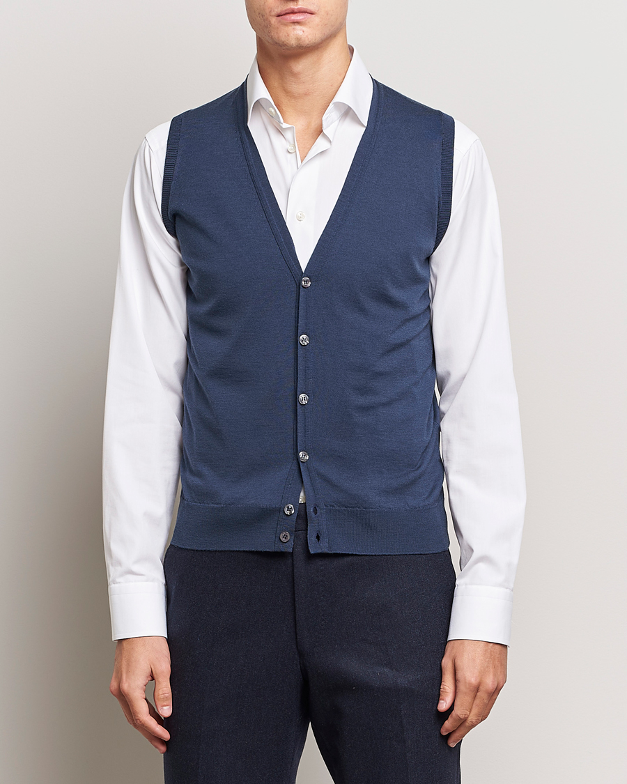 Herr | Tröjor | John Smedley | Huntswood Slim Fit Waistcoat Smoke Blue