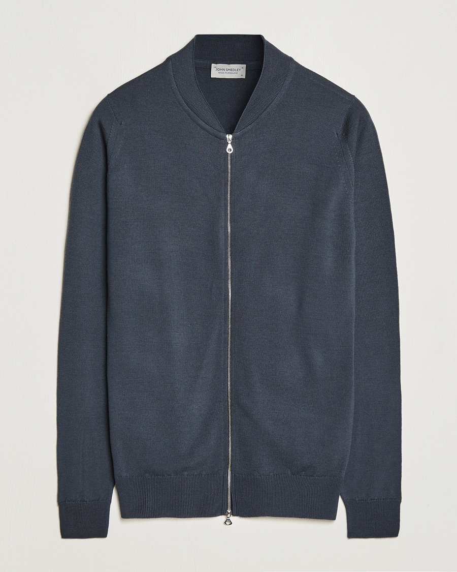 Herr | Tröjor | John Smedley | Maclean Extra Fine Merin Full Zip Slate Grey