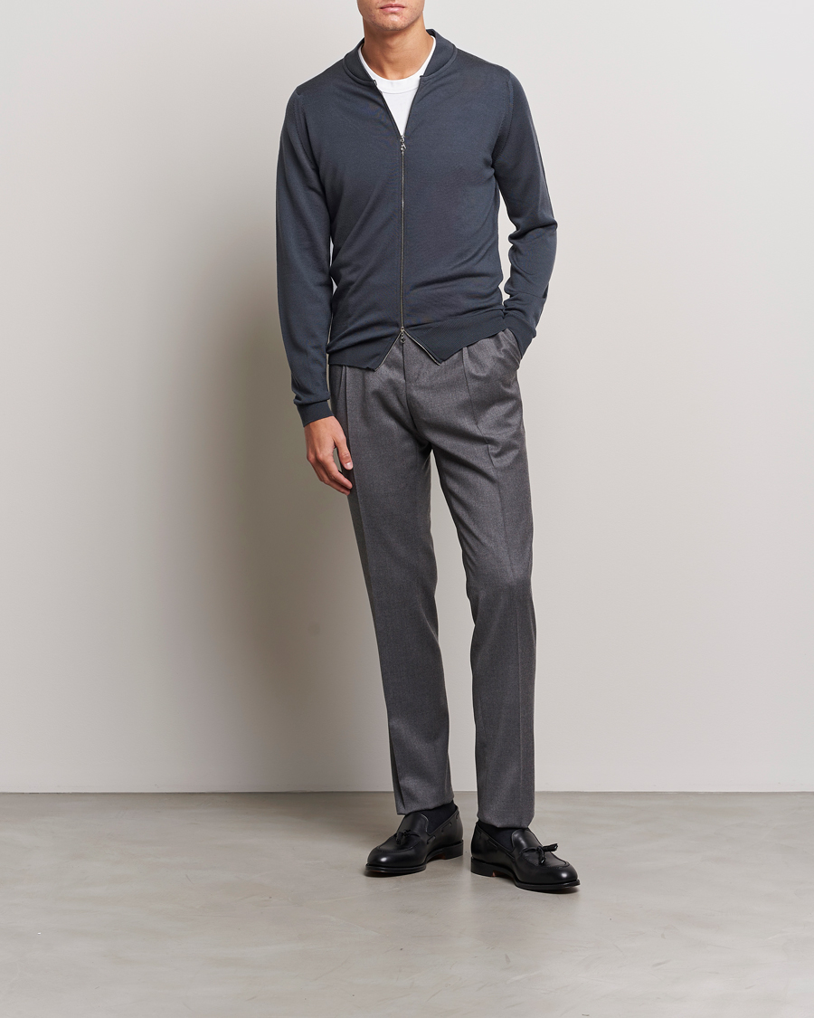 Herr | Tröjor | John Smedley | Maclean Extra Fine Merin Full Zip Slate Grey