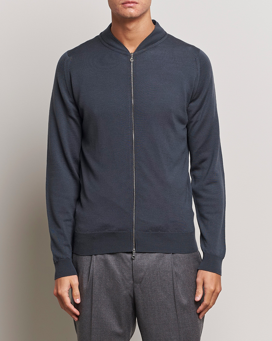 Herr | John Smedley | John Smedley | Maclean Extra Fine Merin Full Zip Slate Grey