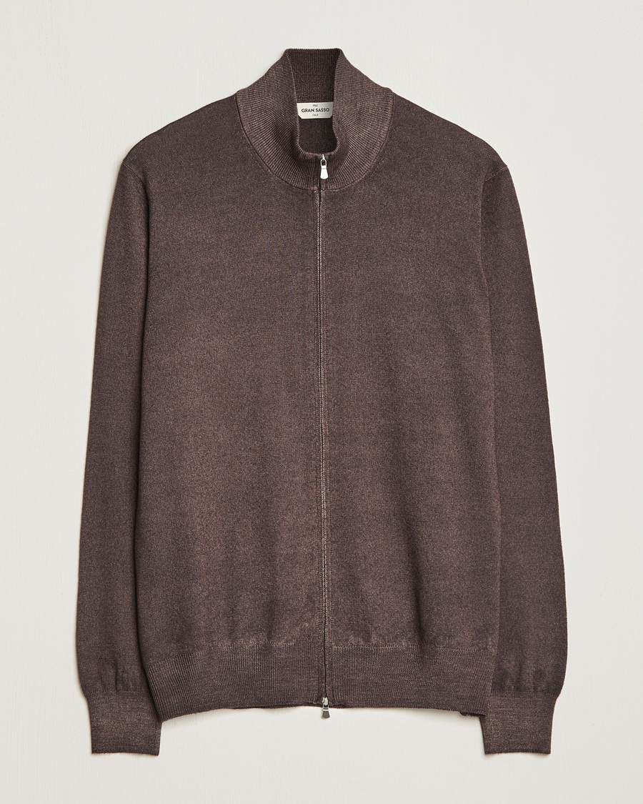 Herr | Tröjor | Gran Sasso | Vintage Merino Fashion Fit Full Zip Brown