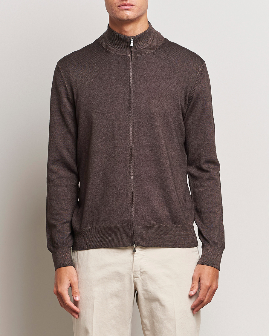 Herr | Tröjor | Gran Sasso | Vintage Merino Fashion Fit Full Zip Brown