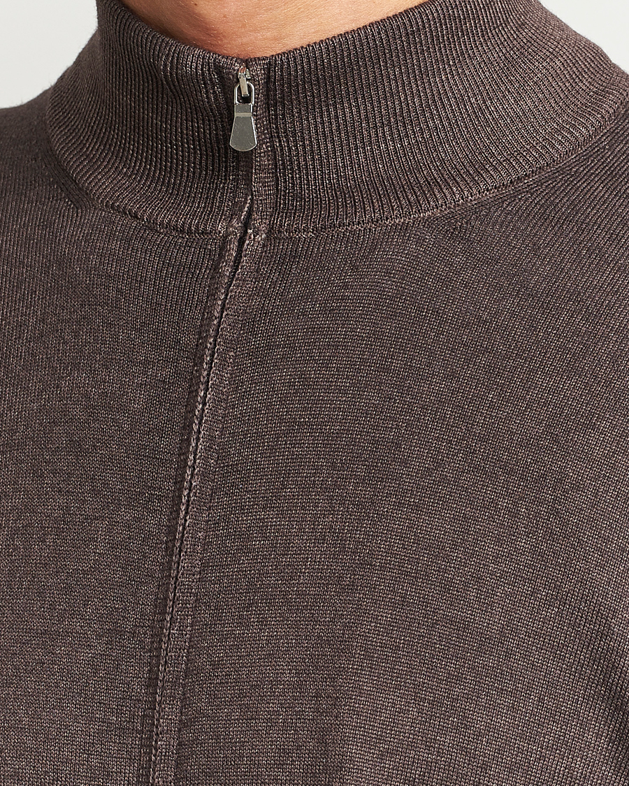 Herr | Tröjor | Gran Sasso | Vintage Merino Fashion Fit Full Zip Brown
