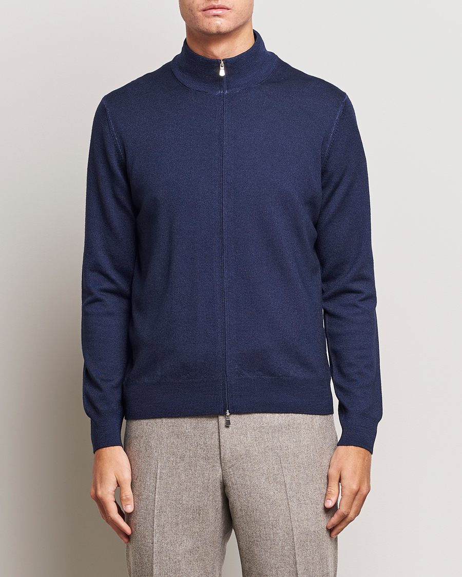 Herr | Tröjor | Gran Sasso | Vintage Merino Fashion Fit Full Zip Navy