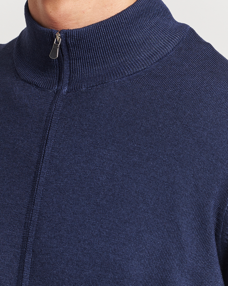Herr | Tröjor | Gran Sasso | Vintage Merino Fashion Fit Full Zip Navy
