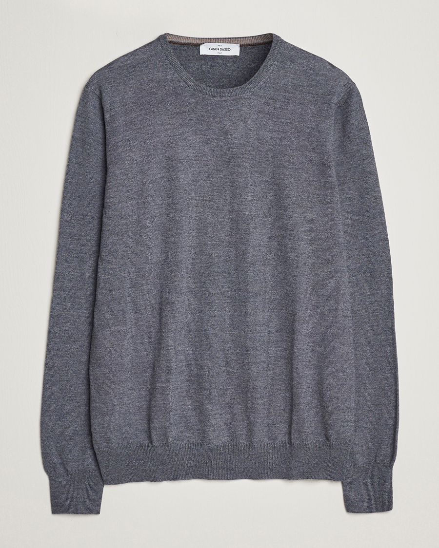 Herr | Tröjor | Gran Sasso | Merino Fashion Fit Crew Neck Pullover Grey Melange