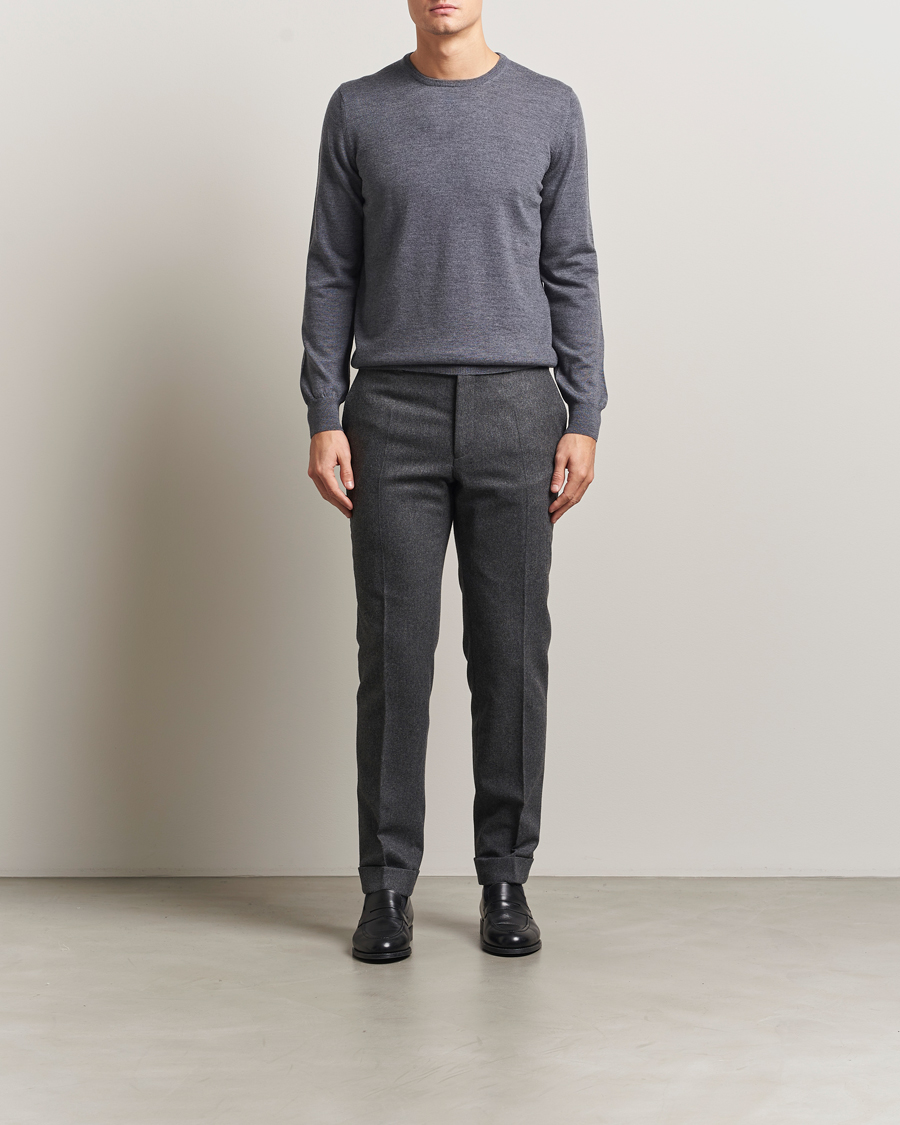 Herr | Tröjor | Gran Sasso | Merino Fashion Fit Crew Neck Pullover Grey Melange