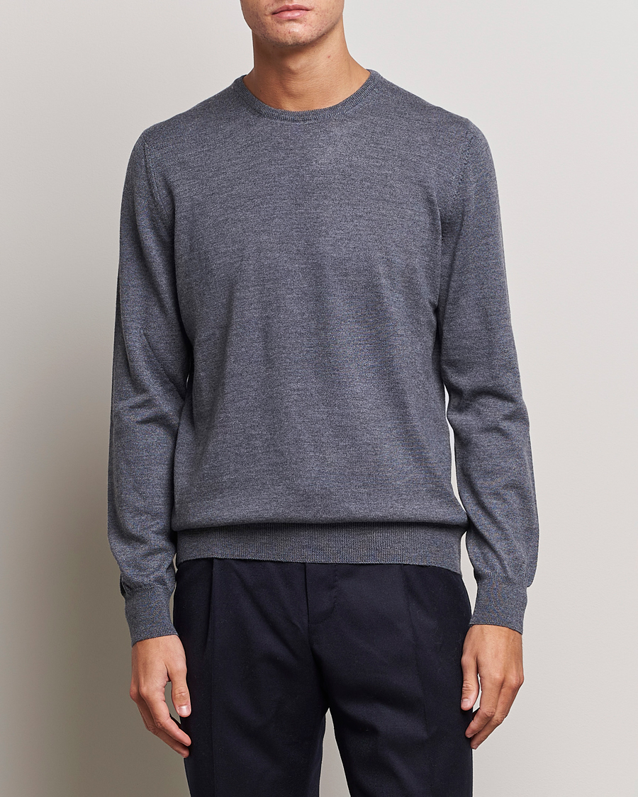 Herr | Tröjor | Gran Sasso | Merino Fashion Fit Crew Neck Pullover Grey Melange