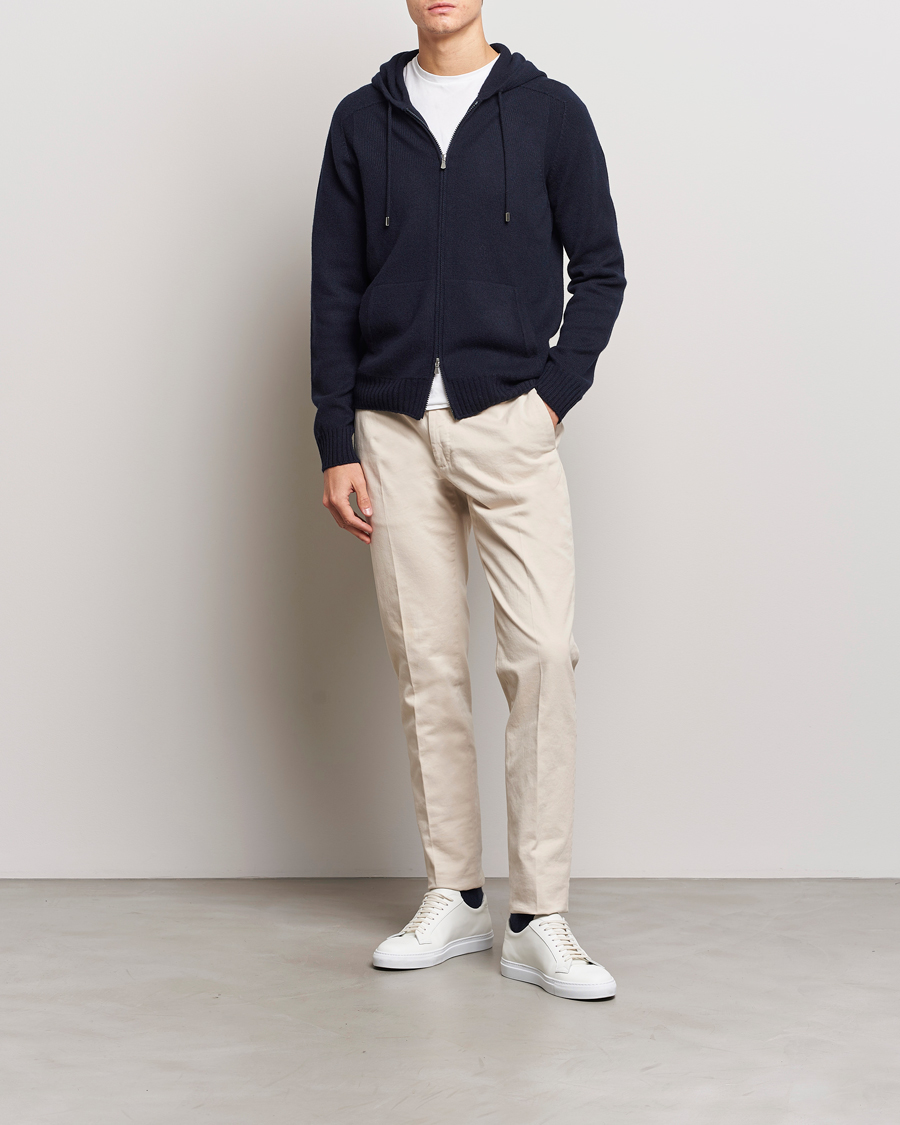 Herr | Tröjor | Gran Sasso | Full Zip Wool Hoodie Navy