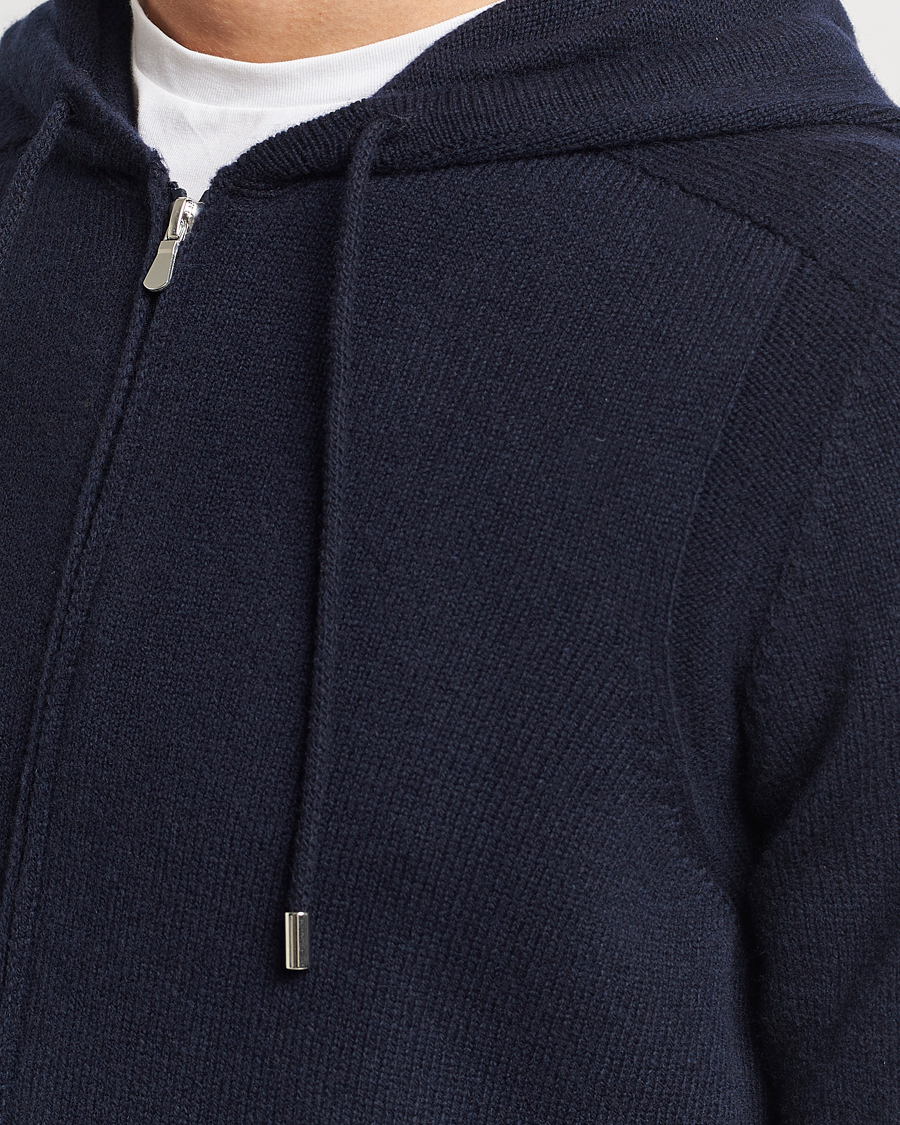 Herr | Tröjor | Gran Sasso | Full Zip Wool Hoodie Navy