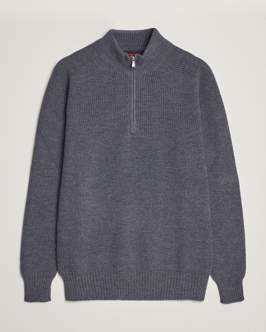 Herr | Tröjor | Gran Sasso | Rainwool Half Zip Grey Melange