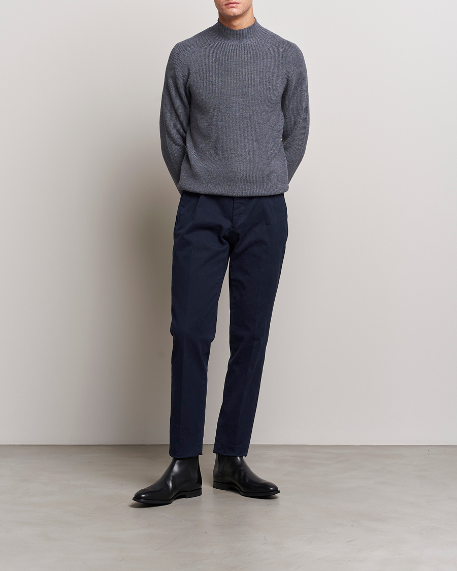 Herr | Tröjor | Gran Sasso | Rainwool Mock Neck Grey Melange